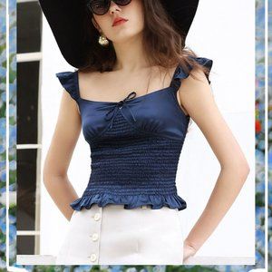 Petite Studio - Claire Top - Navy Satin